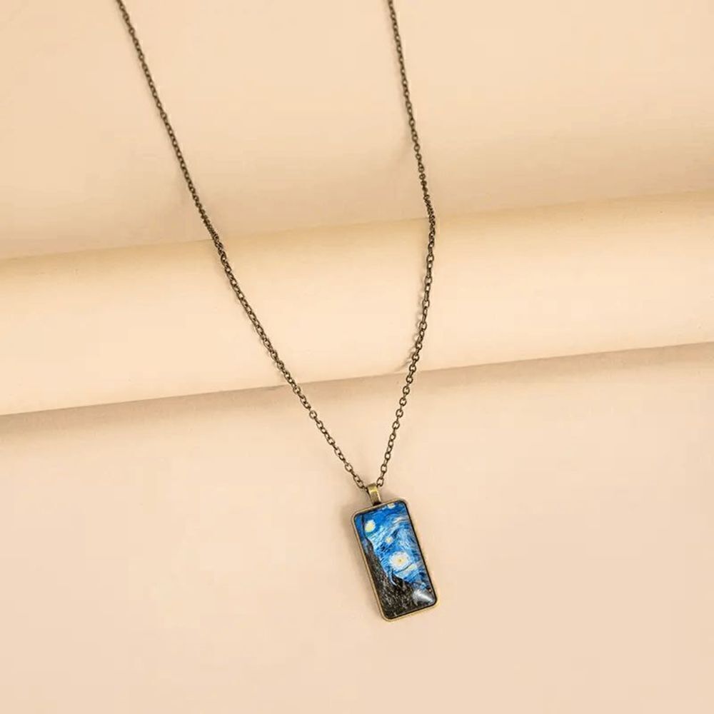 Vincent Van Gogh Starry Night Rectangle Pendant Necklace
